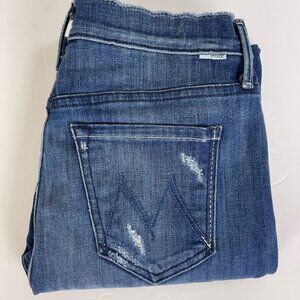 MOTHER Brand The Double Fray Vagabond in Take The Edge Off Wash Jean Siz…